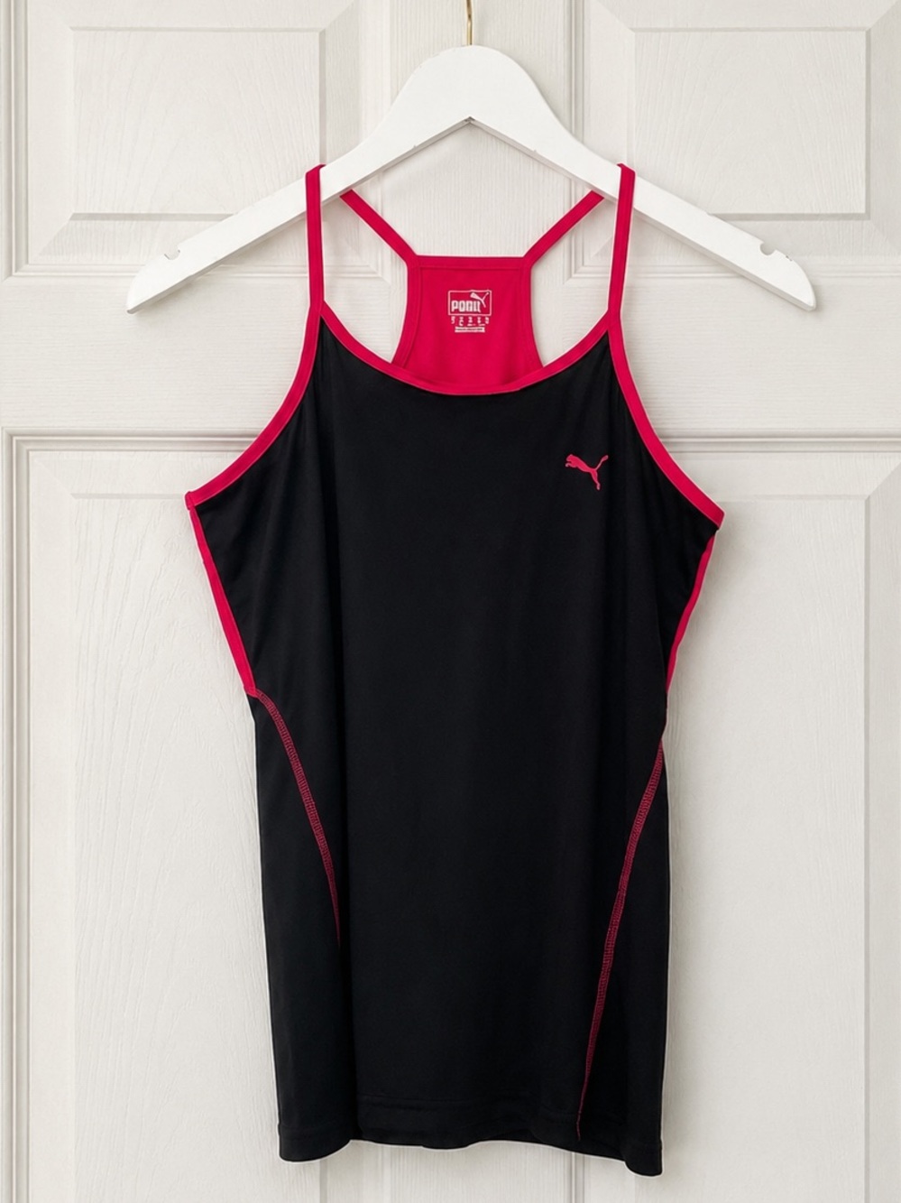 Puma Black & pink racerback athletic tank top women’s workout running activewear